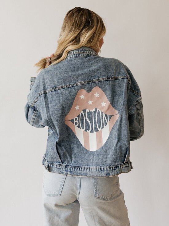 Women's Boston Pink Lips Denim Jacket - Picture 2 of 5